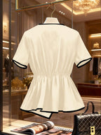 Women's New Elegant Bow Collar Short Sleeve Blouse shein