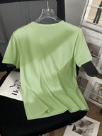 Women's Casual Studded And Chain Decor Round Neck Short Sleeve T-Shirt shein