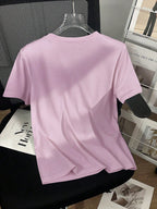 Women's Casual Studded And Chain Decor Round Neck Short Sleeve T-Shirt shein