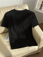 Women's Casual Studded And Chain Decor Round Neck Short Sleeve T-Shirt shein