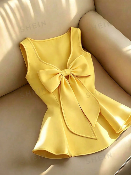 Women's Elegant Contrast Color Trim Bow Decor Camisole Top shein