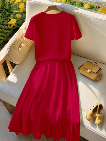 Women Elegant Cardigan Short Sleeve Outfit Set