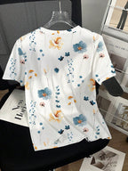 Women's Casual Studded And Chain Decor Round Neck Short Sleeve T-Shirt shein