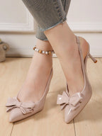 Classic French Style Elegant Strap Sandals With Bowknot Decor shein