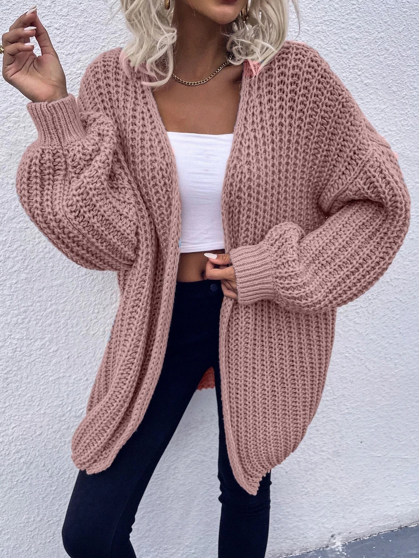 Frenchy Chunky Knit Drop Shoulder Cardigan shein