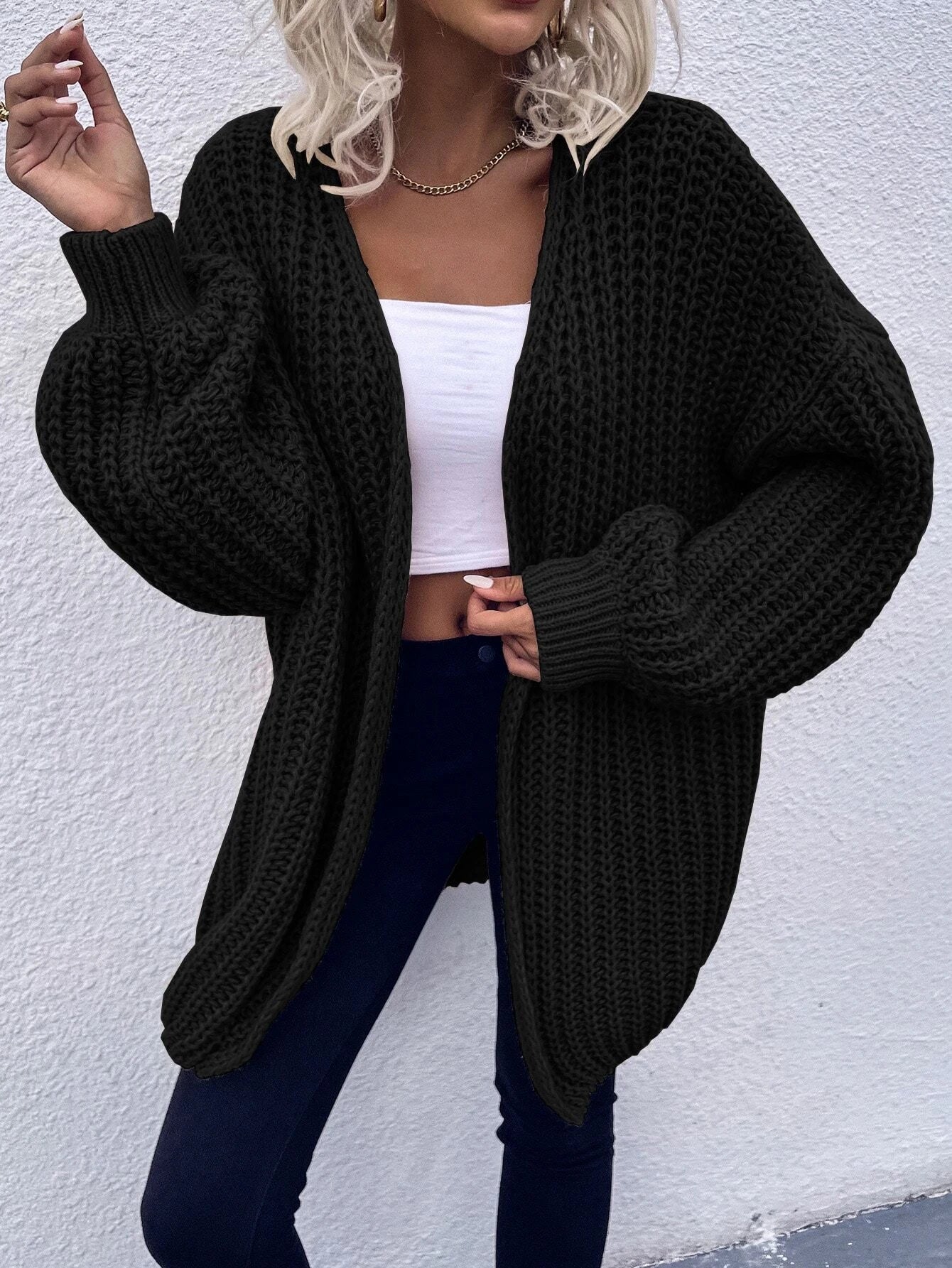 Frenchy Chunky Knit Drop Shoulder Cardigan shein