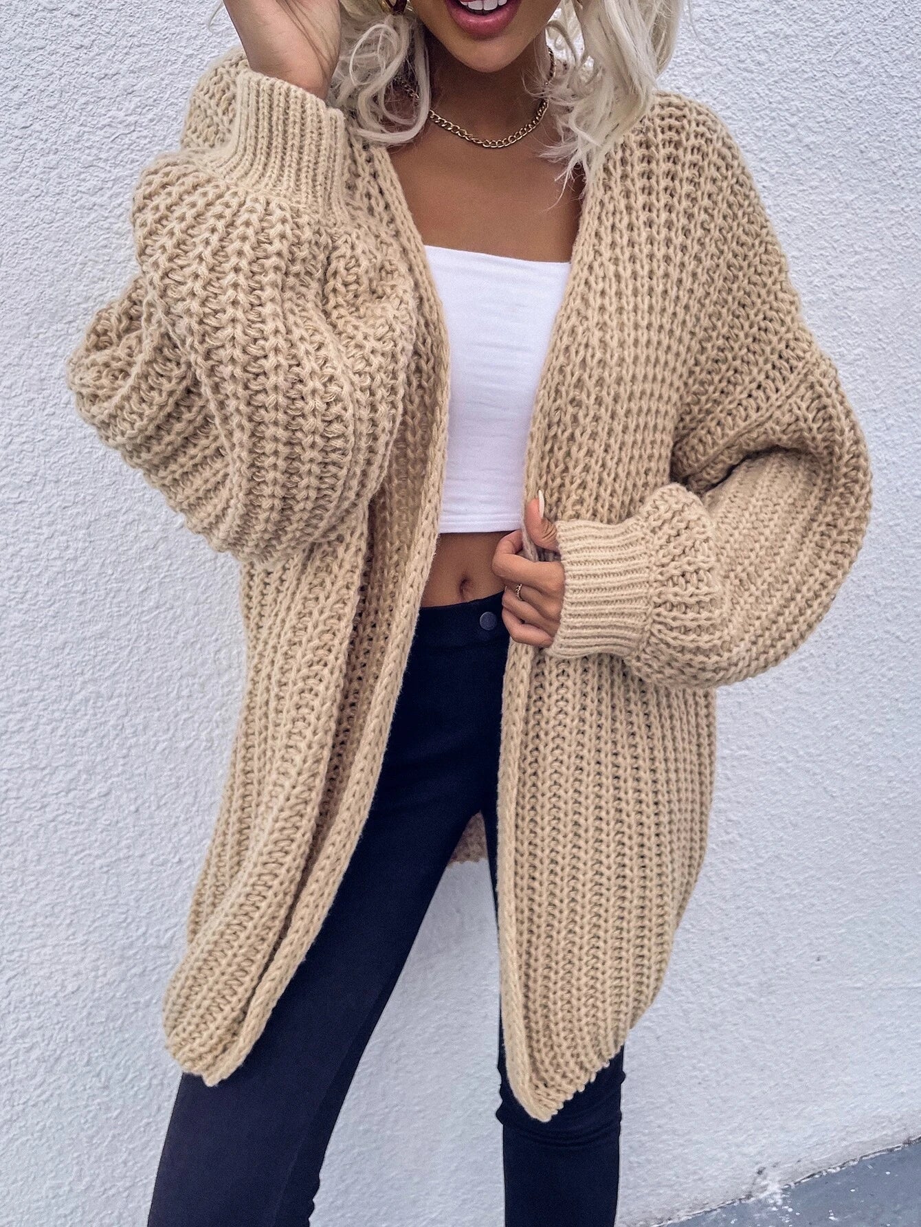 Frenchy Chunky Knit Drop Shoulder Cardigan shein