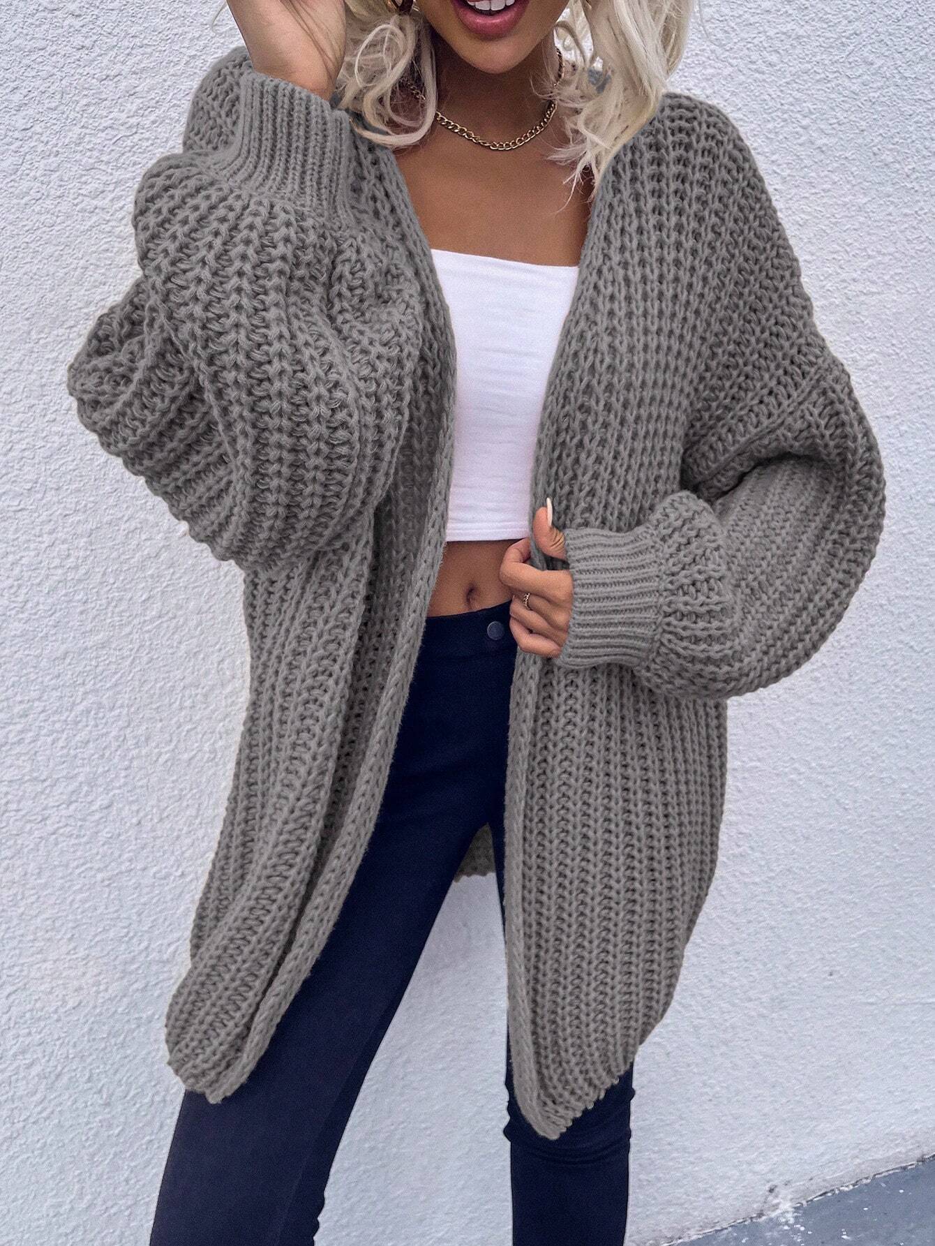 Frenchy Chunky Knit Drop Shoulder Cardigan shein