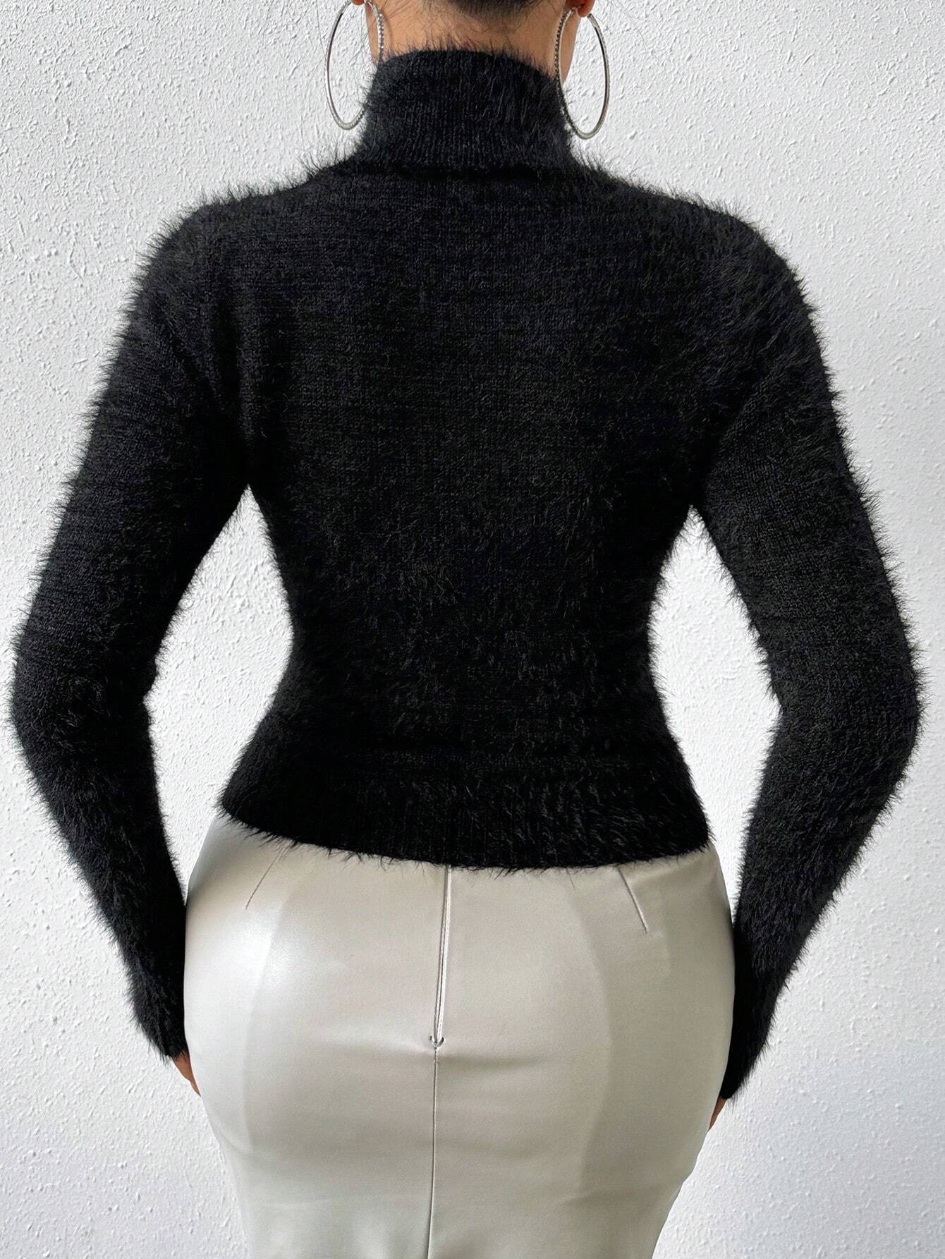 Frenchy Cutout Turtleneck Mohair Sweater shein