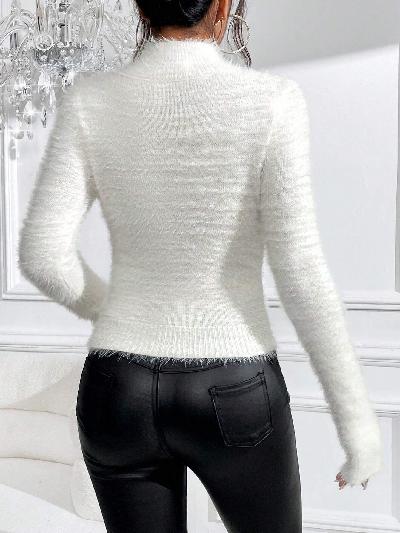 Frenchy Cutout Turtleneck Mohair Sweater shein