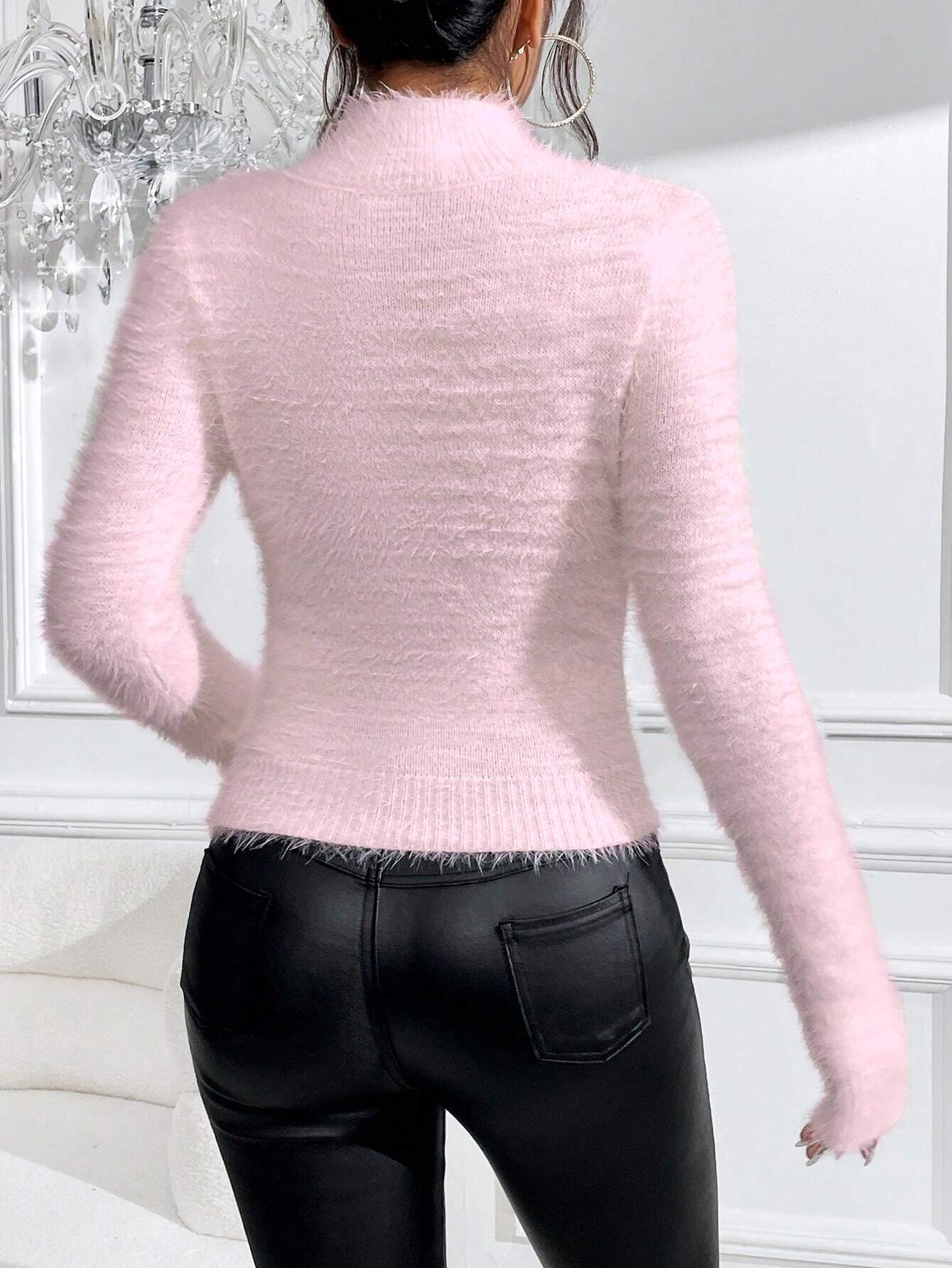 Frenchy Cutout Turtleneck Mohair Sweater shein