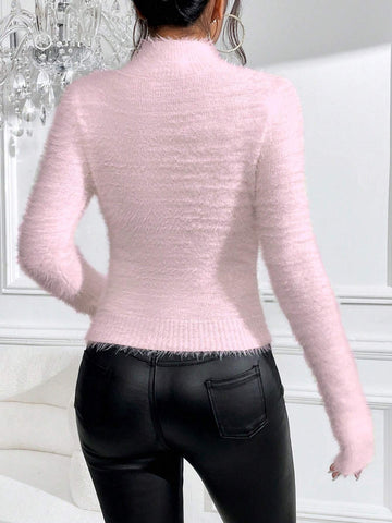 Frenchy Cutout Turtleneck Mohair Sweater shein