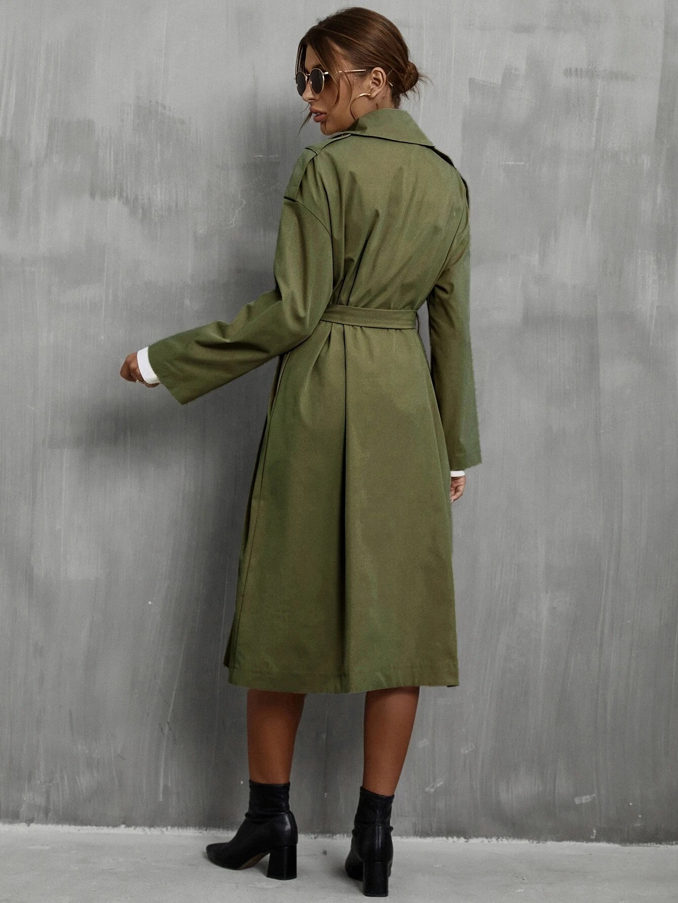 Frenchy Drop Shoulder Epaulettes Design Belted Trench Coat shein