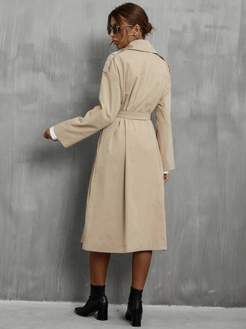 Frenchy Drop Shoulder Epaulettes Design Belted Trench Coat shein