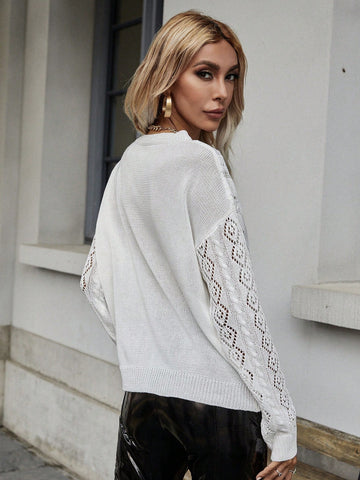 Frenchy Lace Panel Drop Shoulder Sweater shein