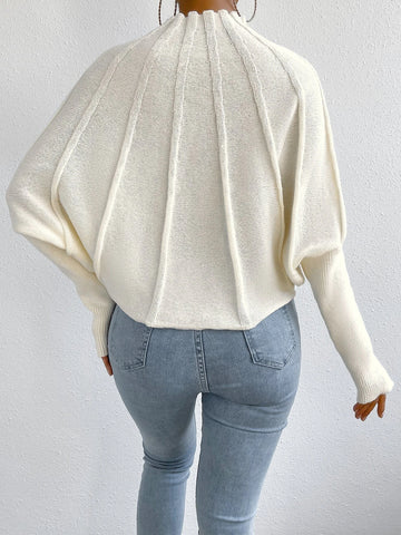 Frenchy Mock Neck Batwing Sleeve Sweater shein