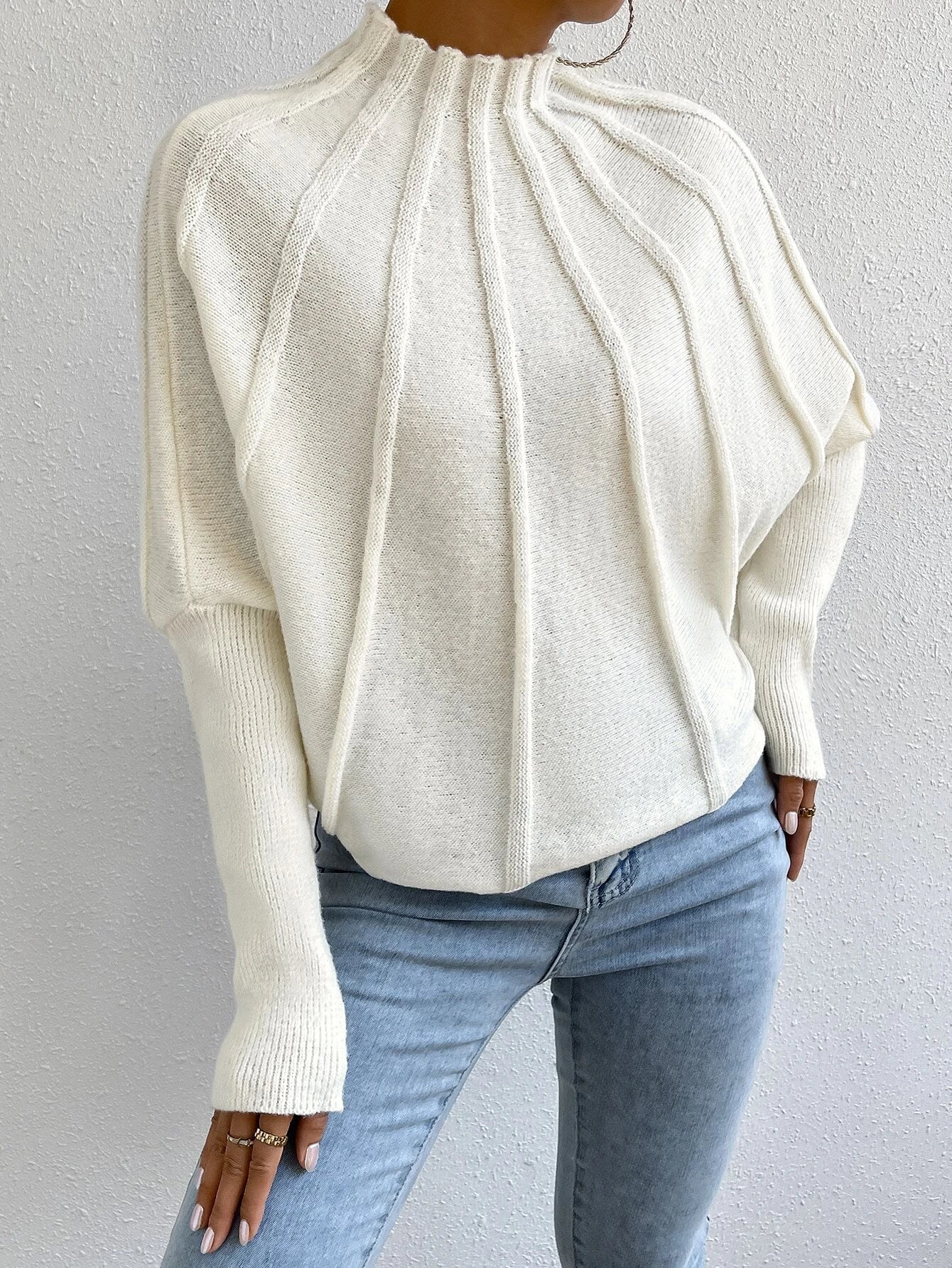 Frenchy Mock Neck Batwing Sleeve Sweater shein