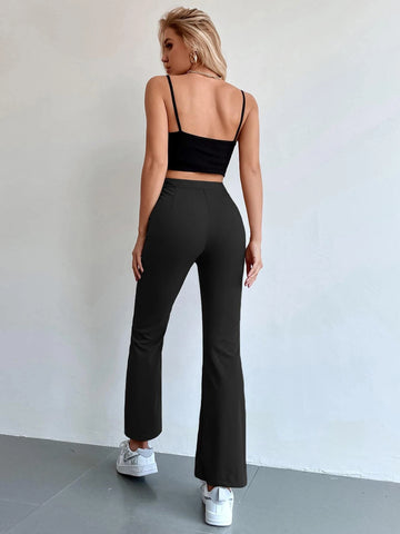 Frenchy Seam Front High Waist Flare Leg Pants shein