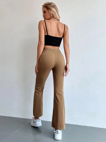 Frenchy Seam Front High Waist Flare Leg Pants shein