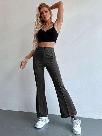 Frenchy Seam Front High Waist Flare Leg Pants shein