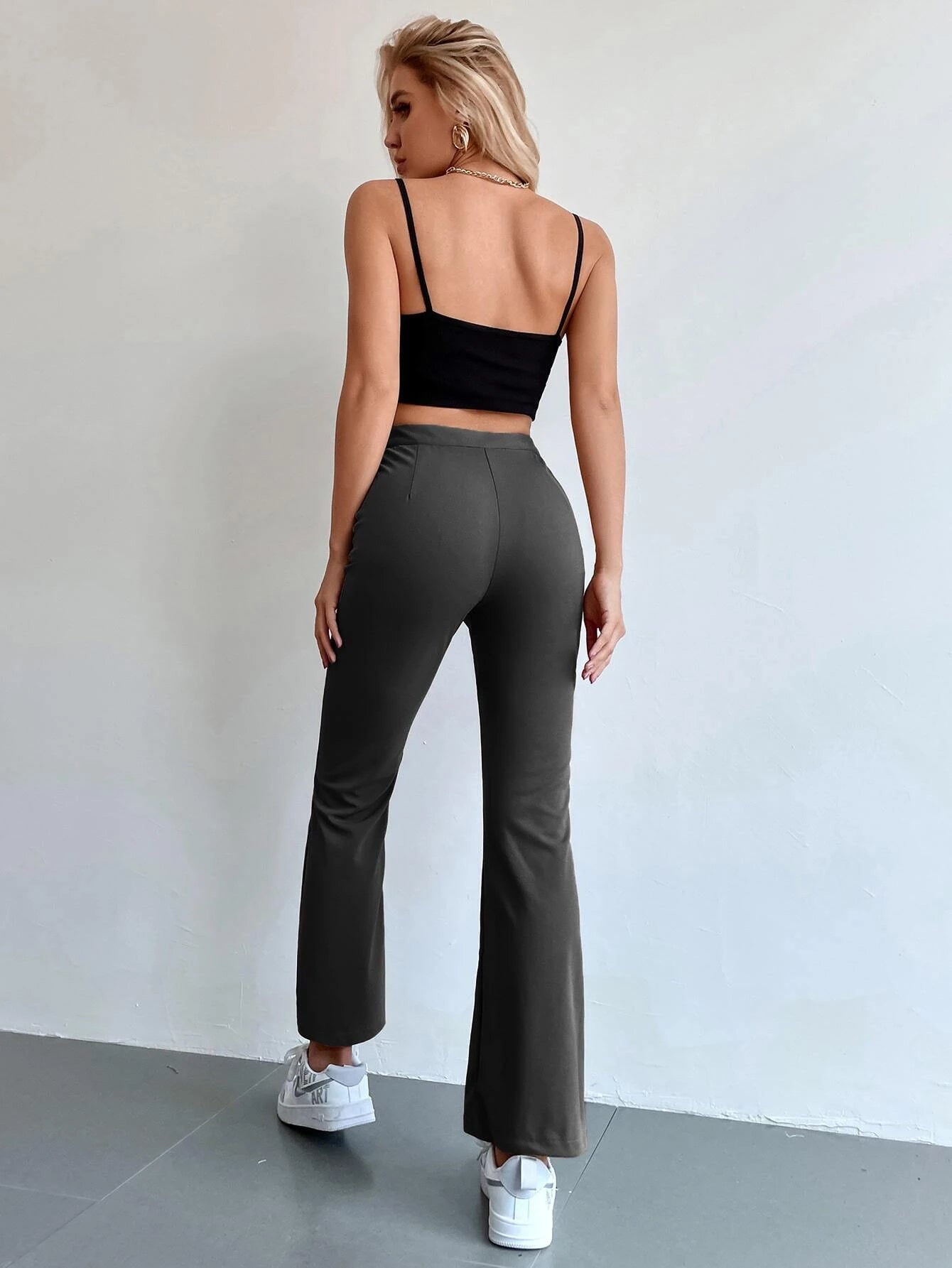 Frenchy Seam Front High Waist Flare Leg Pants shein