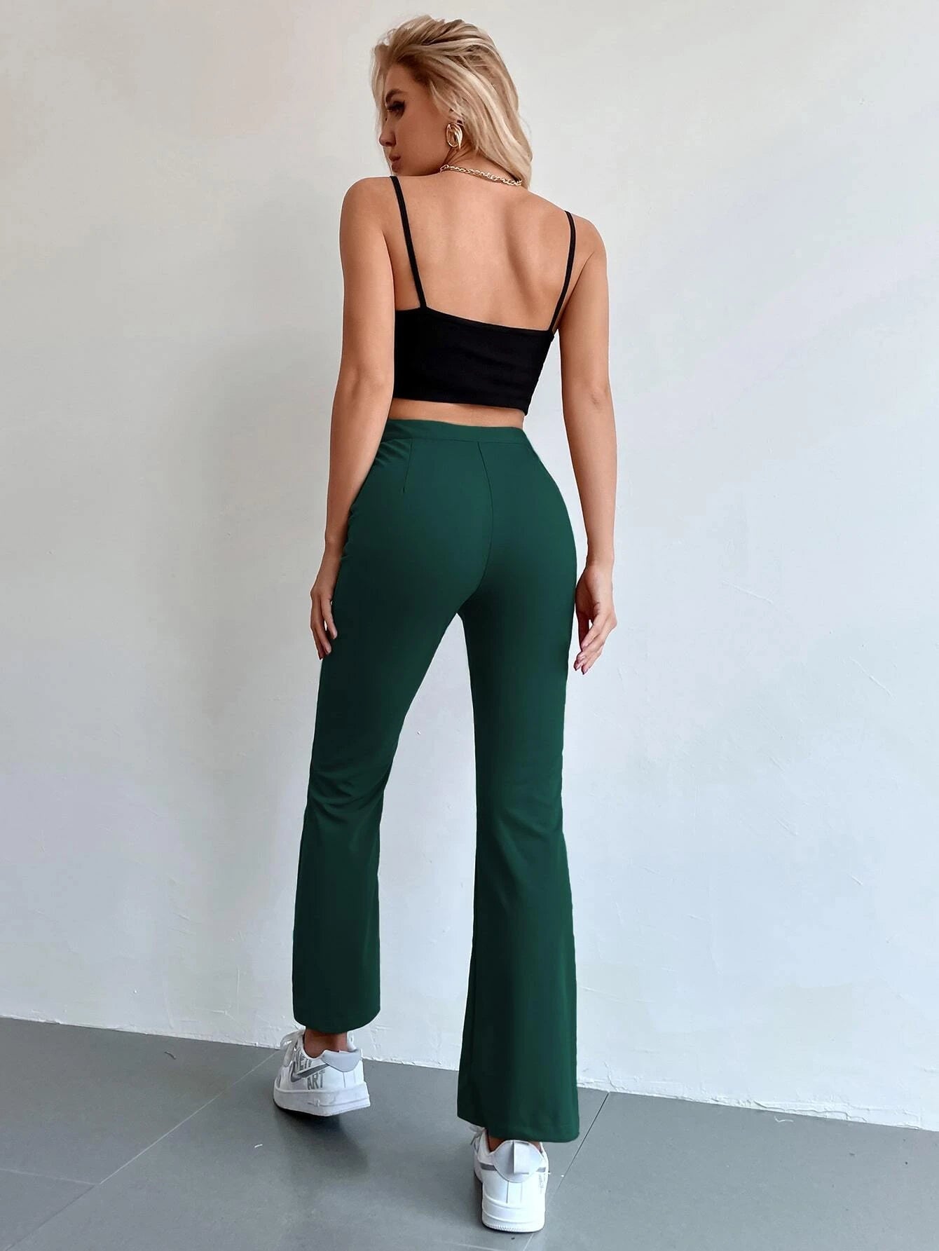 Frenchy Seam Front High Waist Flare Leg Pants shein