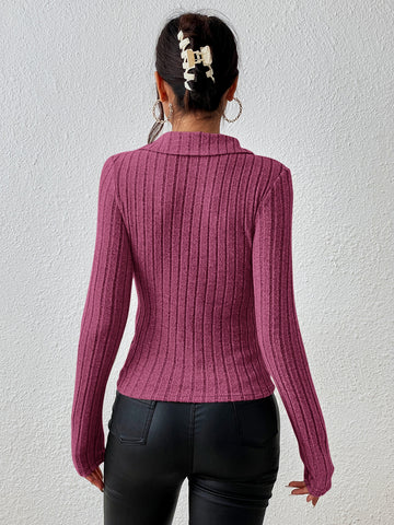 Frenchy Slim Ribbed Knit Tee shein