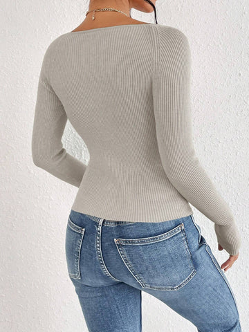 Frenchy Sweetheart Neck Ribbed Knit Sweater shein