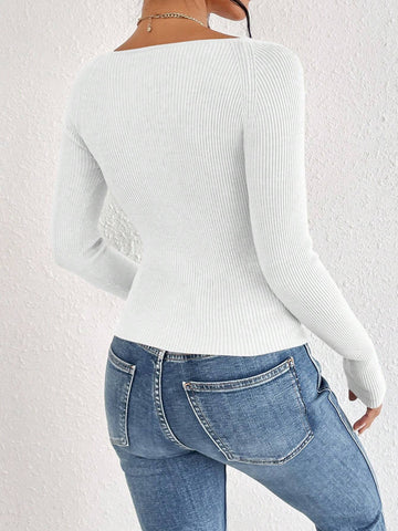 Frenchy Sweetheart Neck Ribbed Knit Sweater shein