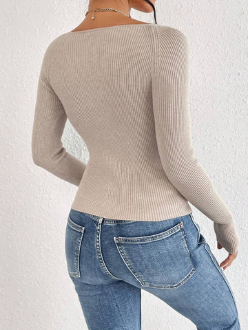 Frenchy Sweetheart Neck Ribbed Knit Sweater shein