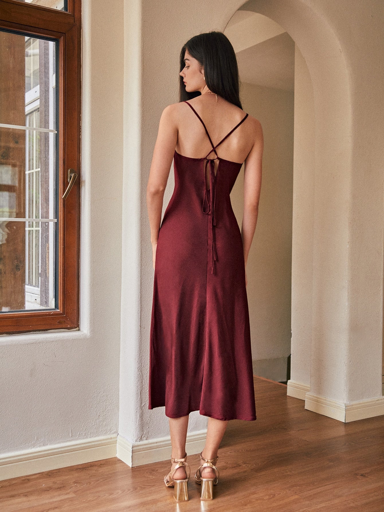 Frenchy Tie Backless Draped Cami Dress shein