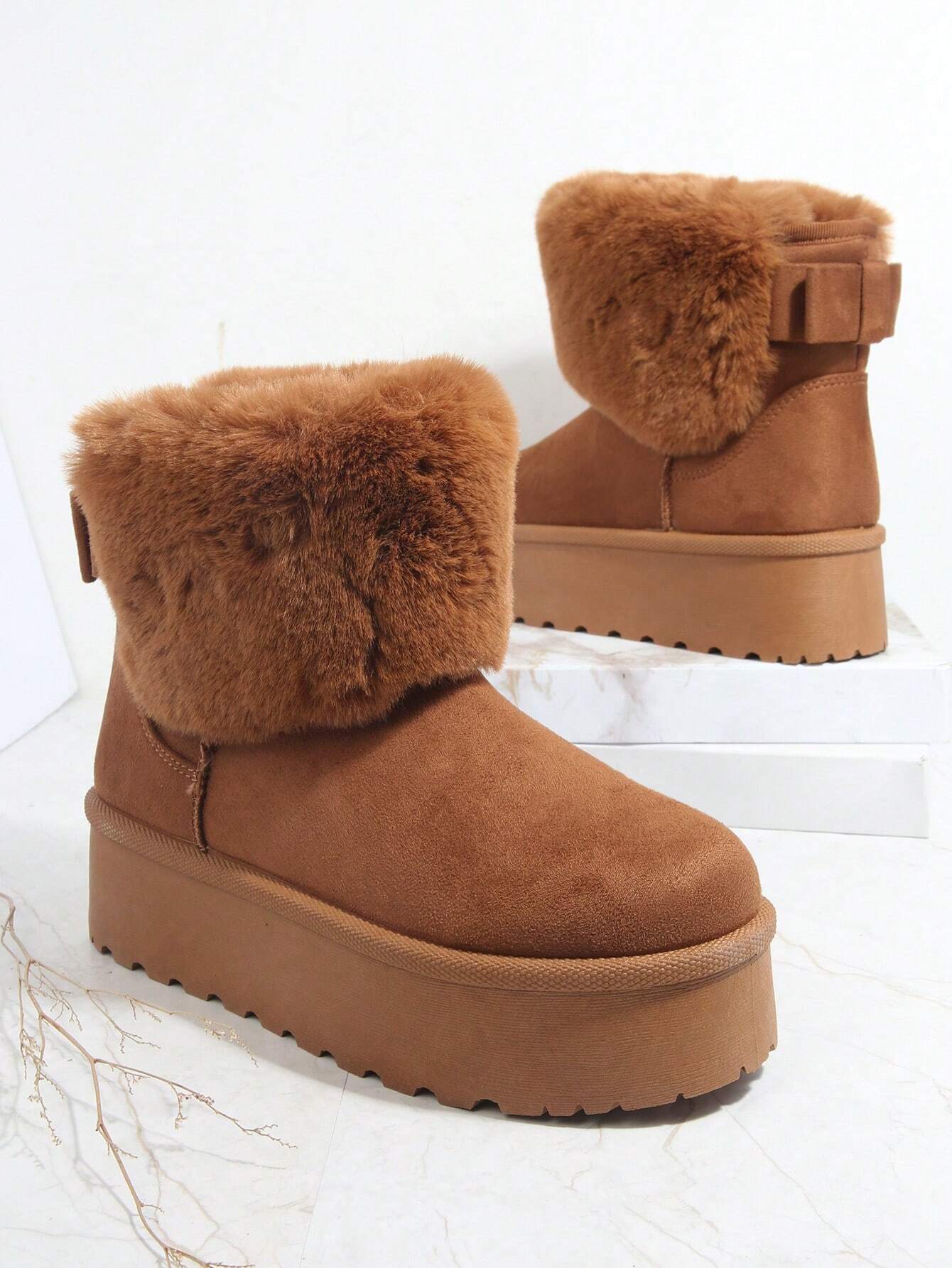 Fuzzy Detail Slip On Boots shein