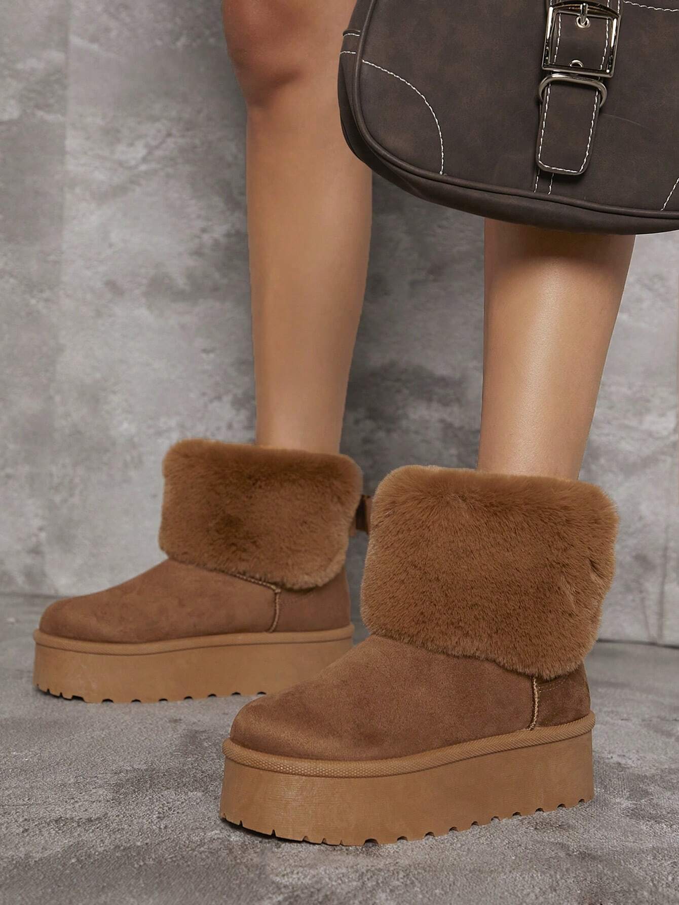 Fuzzy Detail Slip On Boots shein