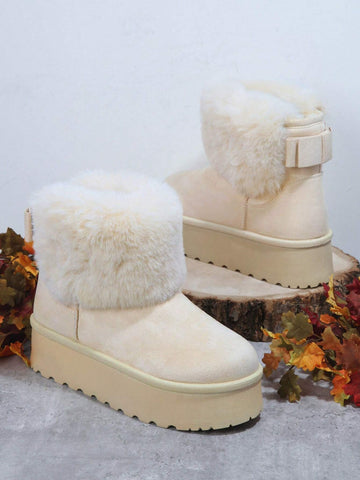 Fuzzy Detail Slip On Boots shein