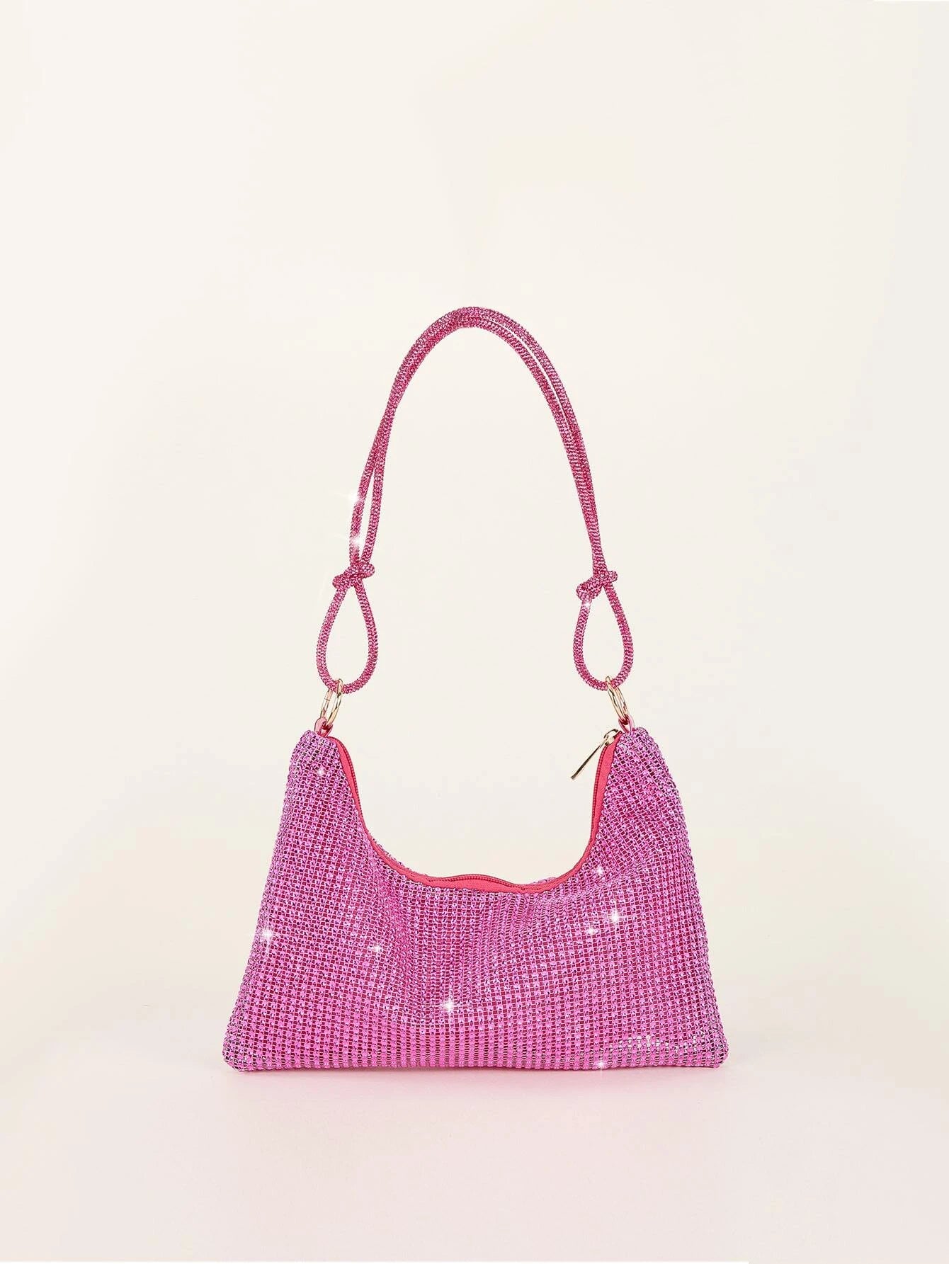 Glamorous Glitter Bling, Sequin, Luxury, Shiny Neon Pink Rhinestone Decor Hobo Bag shein