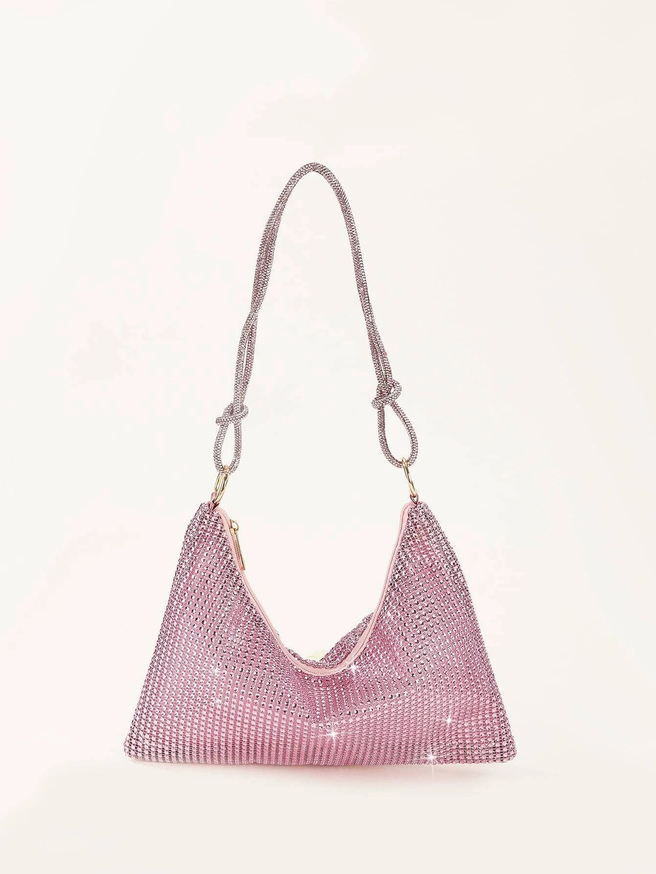 Glamorous Glitter Bling, Sequin, Luxury, Shiny Neon Pink Rhinestone Decor Hobo Bag shein