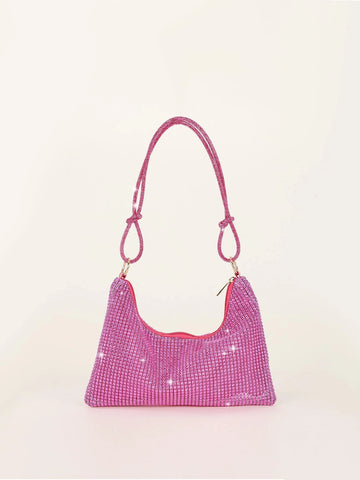 Glamorous Glitter Bling, Sequin, Luxury, Shiny Neon Pink Rhinestone Decor Hobo Bag shein