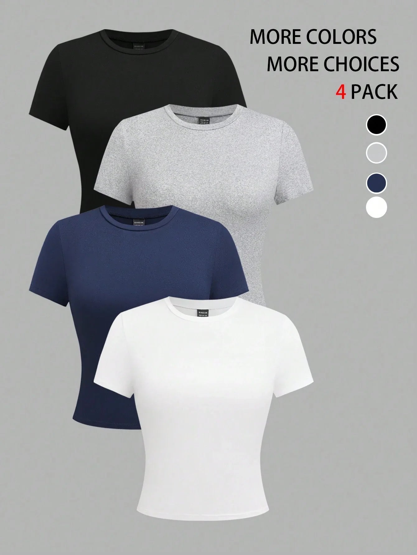 EMERY ROSE 4pcs Women Solid Color Crop Fitted Crew Neck Short Sleeve T-Shirts shein