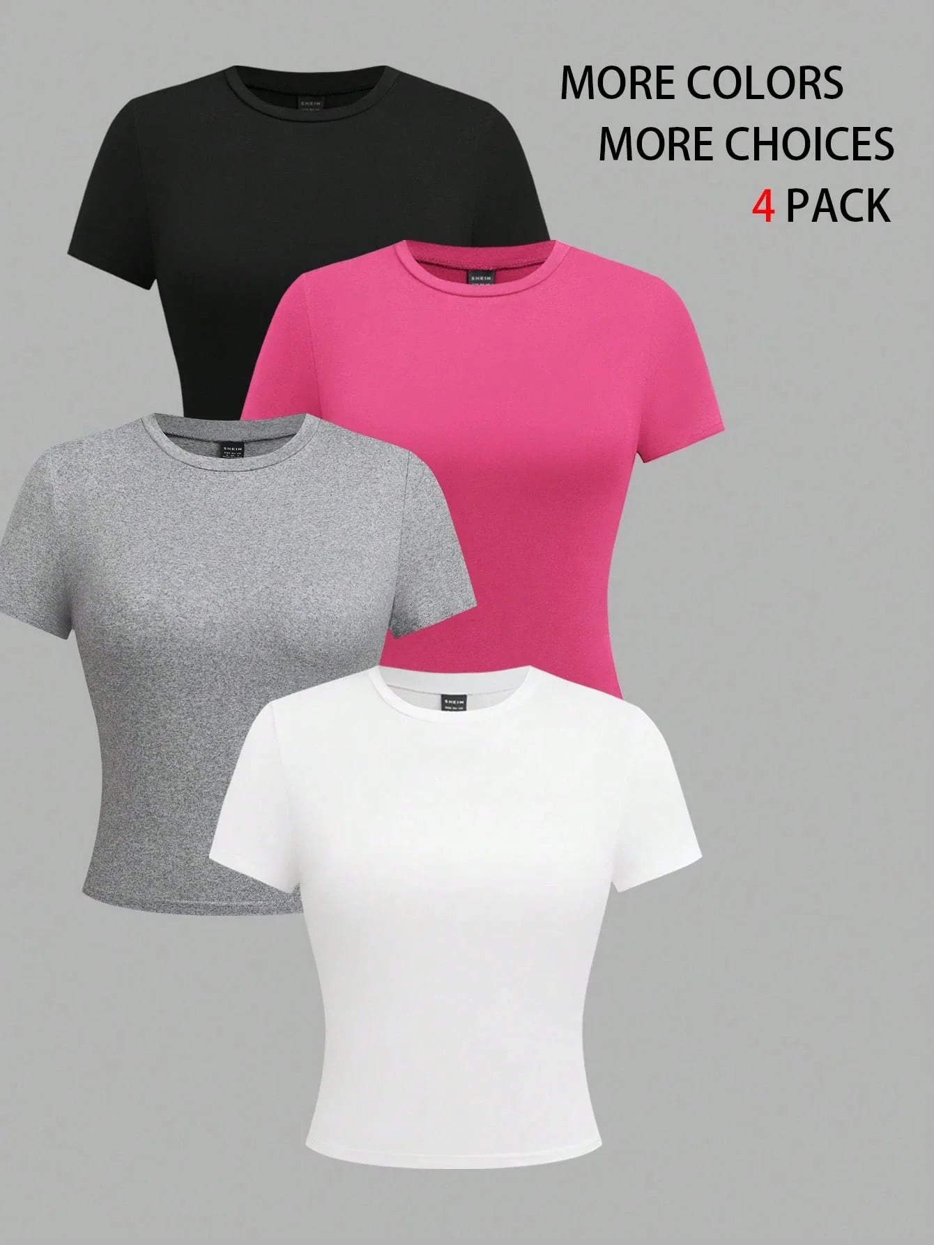 EMERY ROSE 4pcs Women Solid Color Crop Fitted Crew Neck Short Sleeve T-Shirts shein