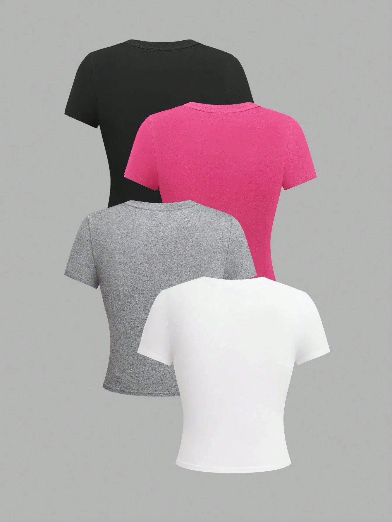 EMERY ROSE 4pcs Women Solid Color Crop Fitted Crew Neck Short Sleeve T-Shirts shein