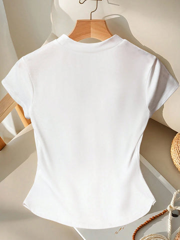 GlowEve Women's Plain Crewneck Short Sleeve Ribbed Knit Top