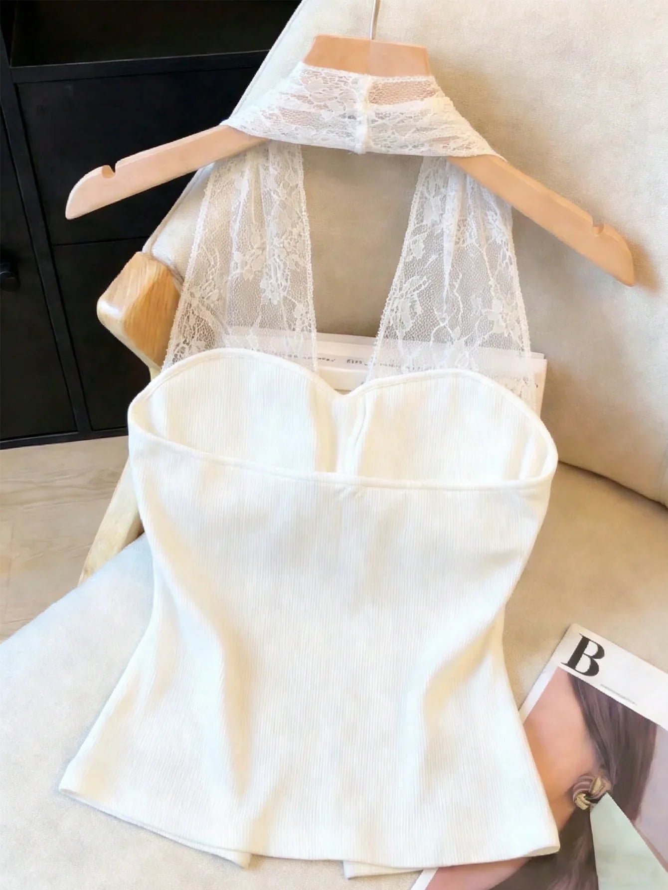 Jacquard Lace Patchwork Backless Design Button Front Elegant Sleeveless Top shein