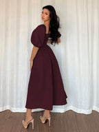 Women's Elegant Chic Minimalist Ruffle Hem Puff Sleeve A-Line Dress