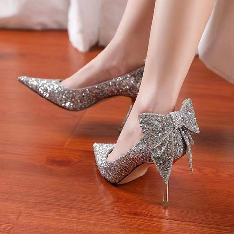 Gorgeous Silver High Heels Sparkly Rhinestone Crystal Bridal Wedding Shoes shein