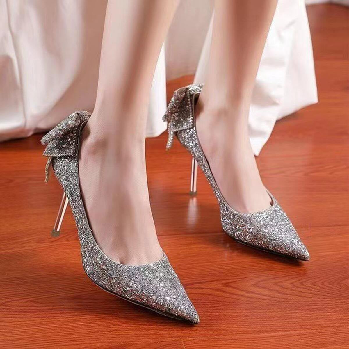 Gorgeous Silver High Heels Sparkly Rhinestone Crystal Bridal Wedding Shoes shein