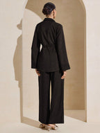 Graceveil 2pcs Set: Solid Color Shirt Collar Metal Decor Belt