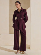 Graceveil 2pcs Set: Solid Color Shirt Collar Metal Decor Belt