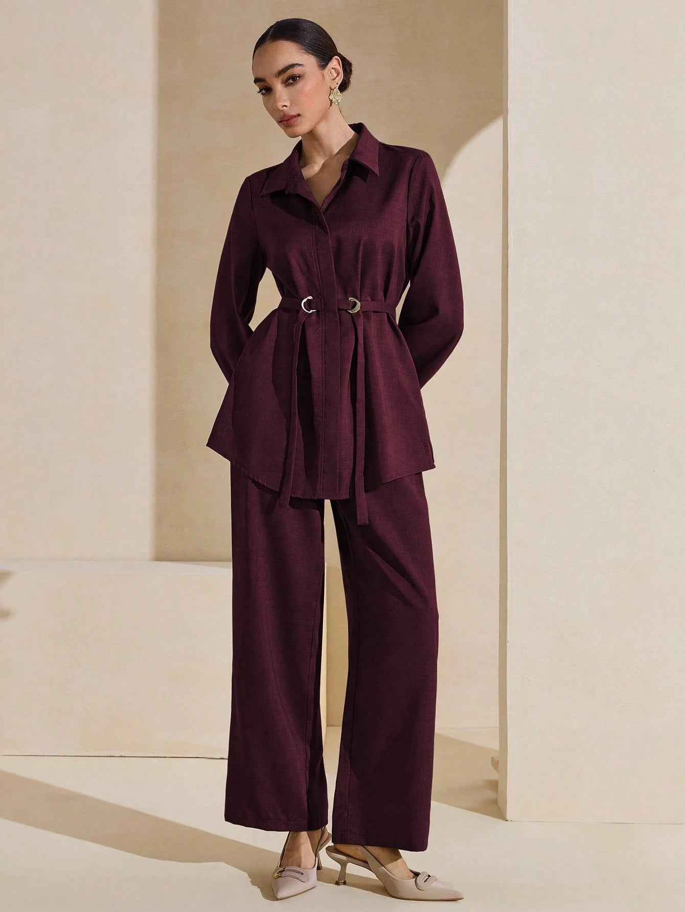 Graceveil 2pcs Set: Solid Color Shirt Collar Metal Decor Belt
