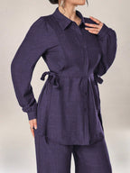 2pcs Set Front Button Long Sleeve Casual Blouse And Trousers
