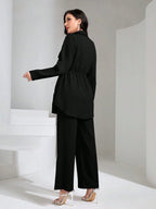 Flap Pocket Drawstring Waist Shirt & Wide Leg Pants